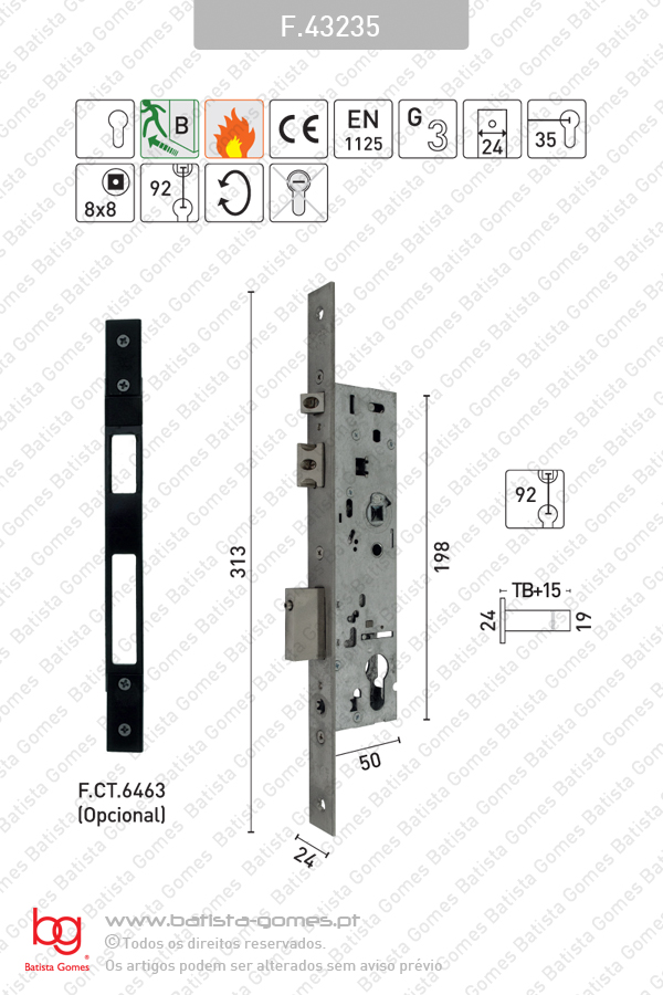 Fechadura corta-fogo / antip�nico (QI / Fun��o B)